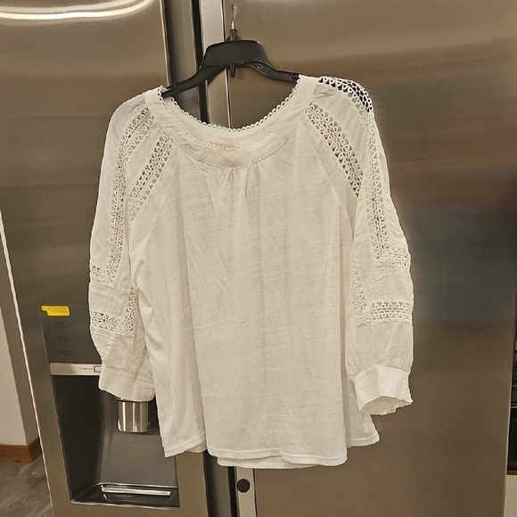 💕SKIES ARE BLUE💕Crochet Trim Knit Top ~ Off White Medium M NWT - Picture 4 of 13